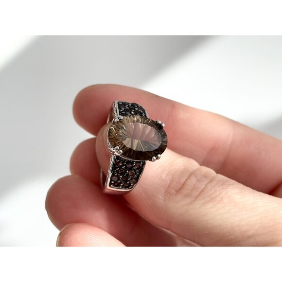 Modernist Smokey Quartz Semi-Precious 925 Sterling SilverVintage Ring - sz 9 - Picture 14 of 14